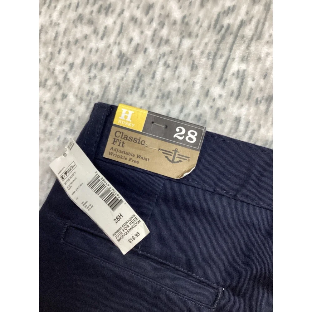 Dockers‎ Boys Husky 28H Navy Blue Pleated Pants Classic Fit Adjustable Waist NWT